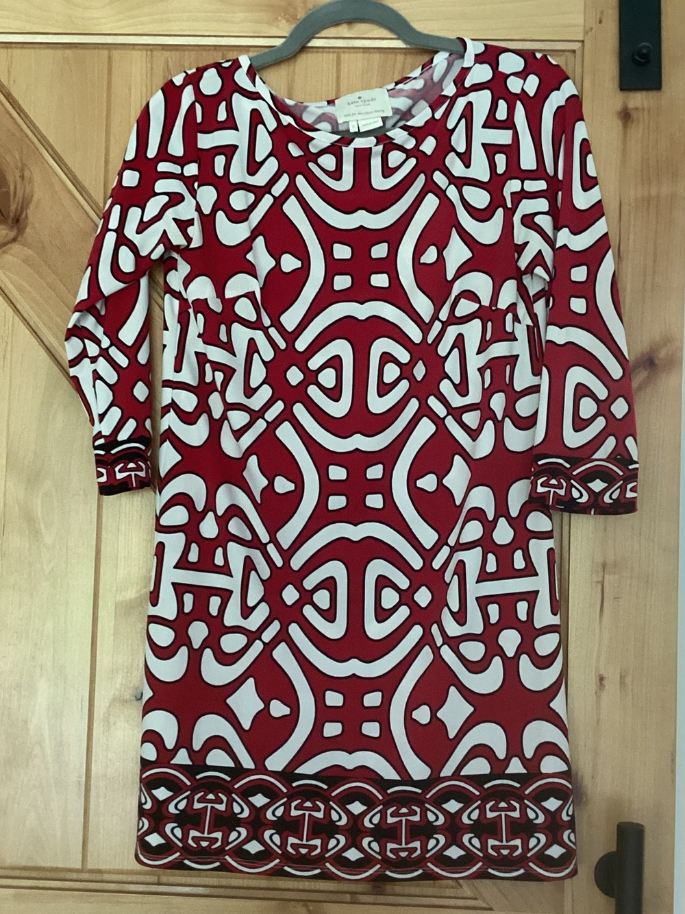 kate spade Red and White Geometric Long Sleeve Sheath Dress